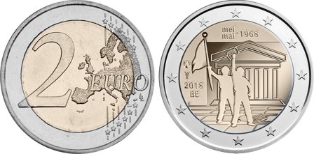 Belgien 2018 - 50-året for begivenhederne i maj 1968 i Belgien - 2 euro mønt