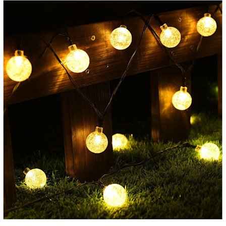 Solcelle lyskæde LED bobleperler, runde perler, krystal kugle fe lyskæde udendørs juledag Dekorativt blinkende lys