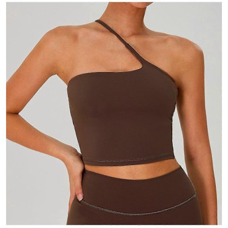 Naisten olkapäätön urheiluliivit treeni pehmustetut joogatopit yksi olkahihna matalan iskun epäsymmetrinen petite crop tankki