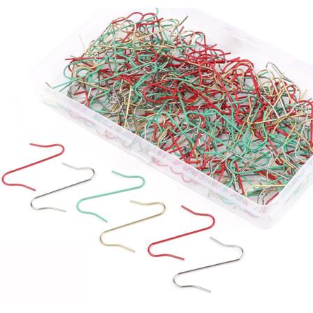 Joulukoukku, 200 S pallokoukut, pieni ripustuskoukku joulupalloon, monivärinen, kulta, hopea, punainen ja vihreä