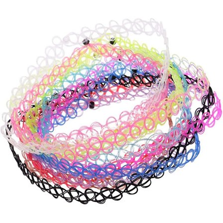 12 st Tattoo Choker Stretch Halsband Svart Retro Henna Elastiskt
