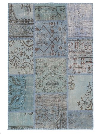 Alfombra Patchwork 102X150 Gris Oscuro/Azul Oscuro (Lana, Turquía)