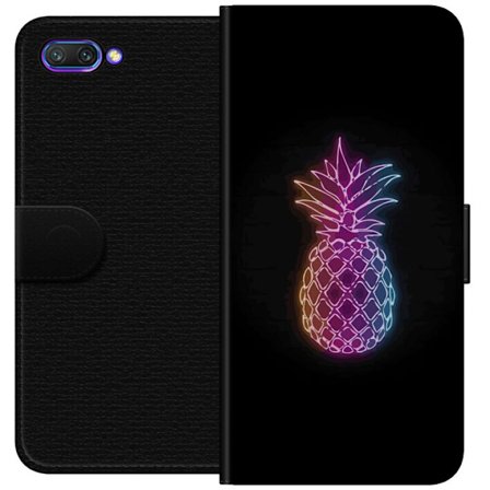 Kompatibel Tegnebogsetui til Honor Honor 10 Neon illustration af ananas i farverigt lys mod sort baggrund