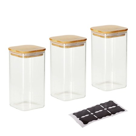 Lasiset säilytyspurkit, bambukannet, 1500ml, 3 kpl:n setti