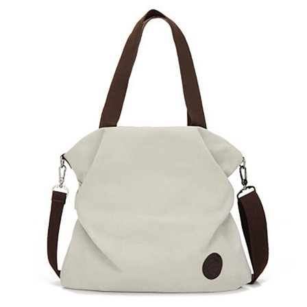 Stor Kapacitet Krämvit Återanvändbar Shoppingväska i Canvas, Formstabil