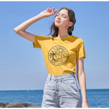 Be Joyful T-skjorte for kvinner, morsom solskinn T-skjorte, strand, kokospalmer, grafisk skjorte