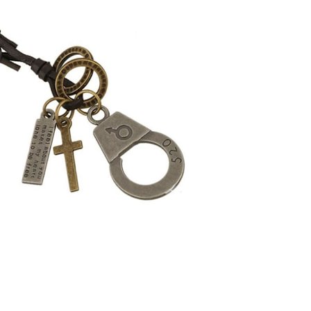 Halsband i läder med handbojor i metall och dekorationer