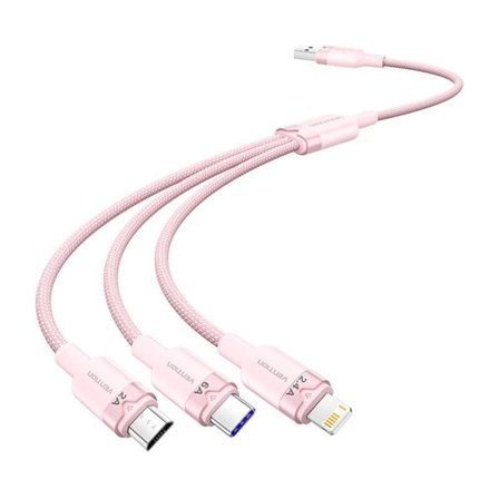 USB 2.0 A till 3-in-1 6A-kabel Vention CTRPG 1,5M (rosa)