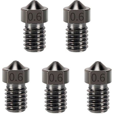 5 st munstycken för härdat stål V6, munstycke för 1,75 mm V6 Hotend Aero Extruder Prusa I3 Mk3 3D-skrivare 0,6 mm