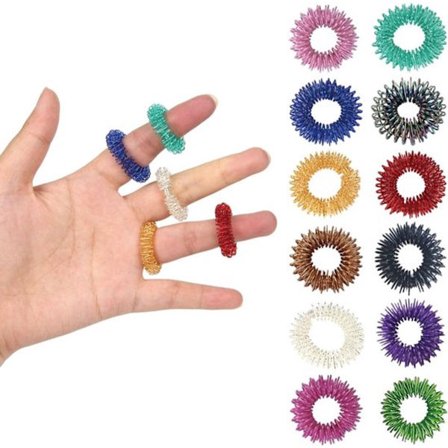 ING 12-delars set - Akupressurringar - Sensationsringar med spetsiga designer - Massageringar