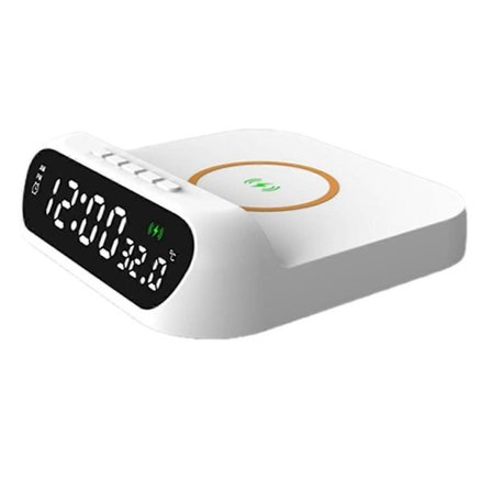 Trådløs opladningsvækkeur 3-i-1 trådløs oplader hurtig 15w opladning digitalt vækkeur temperatur hvid