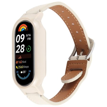 Xiaomi Smart Band 9 Stöttålig Watch Case Integrerat Ultra Fiber Läder Quick Release klockarmband - Beige