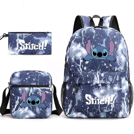 Lilo & Stitch Ryggsekk Tredelt Skolesekk Høy Kvalitet Lightning blue