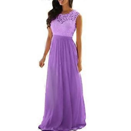 Stort prisfald Ny dame blonde elegant bryllups aftenkjole, lang afslappet blondekjole, brudepigekjoler, S-XXL (XL Lilla)