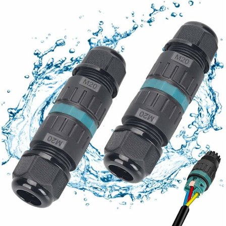 2-pakning 3-pinners IP68 vanntett kabelkontakt for 9-12 mm ledning diameter jordkabel - jordtilkoblingshylse - krympeinstallasjon - svart