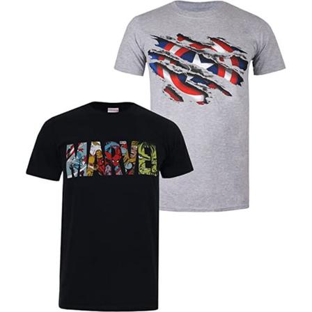 Marvel Avengers Comic T-shirt För Män (förpackning Med 2) S Svart/grå/blå