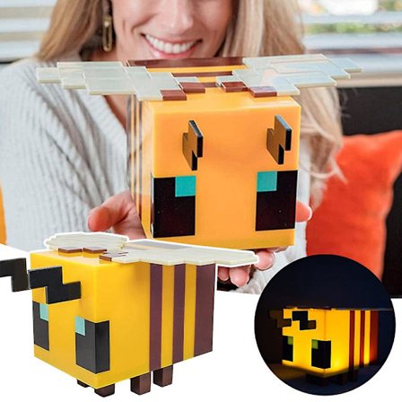 Minecraft Gul Bee Roll LED Stämningsljus Emitterande Lampa Nattljus Leksaker Skrivbordsdekorationer Heminredning Gåvor Till Barn