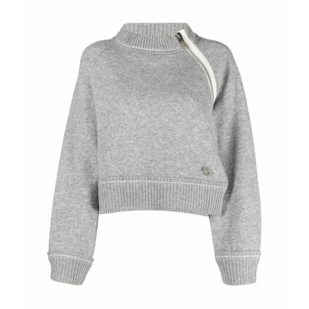 Sacai Round-neck Strik Grå, Dame Striktrøjer, Størrelse: L
