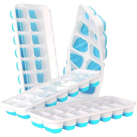 4-pack isformar med spillskydd, LFGB-certifierade BPA-fria silikonformar, 56 isbitar, lätta att ta bort, för frysning