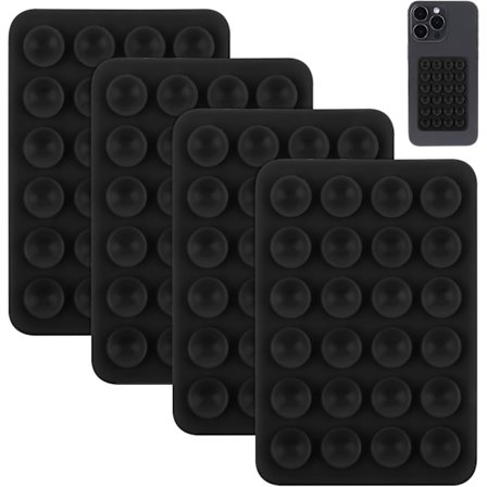 4 stk Silikon Sugekopp Telefondeksel Feste, Bakside Mobil Fidget Speilholder for Selfies og Tiktok Videoer Kompatibel med iPhone og Android (Svart)