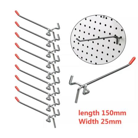 40 kpl yksittäisiä rei'itettyjä koukkuja 150 mm:n levyllä, sopii 25 mm:n levyyn