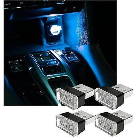 4 kpl USB LED-autovalo, Mini USB-autovalo, Plug-in USB-liitäntä Tavaratilan tunnelmavalaistus Kannettava yövalo