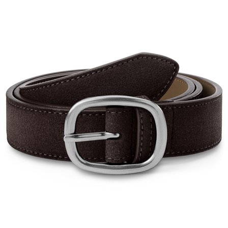 Dark Brown Rounded Buckle Faux Suede Belt for Men - Leather Belts