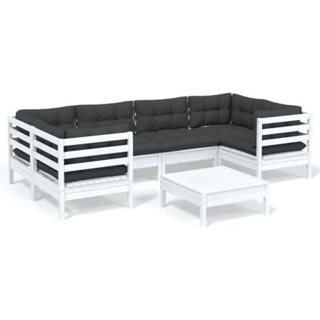 Vidaxl Loungegrupp Med Dynor 7 Delar Vit Massiv Furu Vit