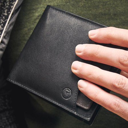 Portefeuille avec porte-cartes en cuir noir et brun foncé anti-RFID Lincoln pour hommes - Porte-cartes