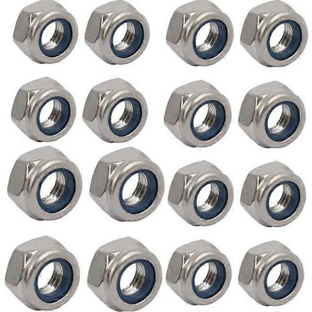 10 st Låsmutter Vänstergängad M8x1.25mm Metrisk Gänga 304 Rostfritt Stål Nylonlåsmutter