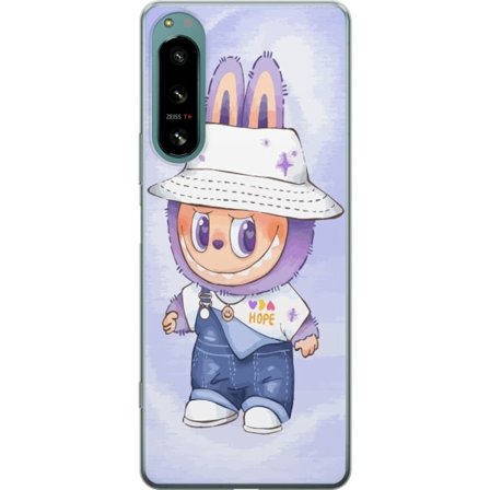 Kompatibelt Mobilskal till Sony Xperia 5 IV Tecknad lila kaninfigur med hatt och hängselbyxor, stora ögon och lekfull barnillustration i mild pastel