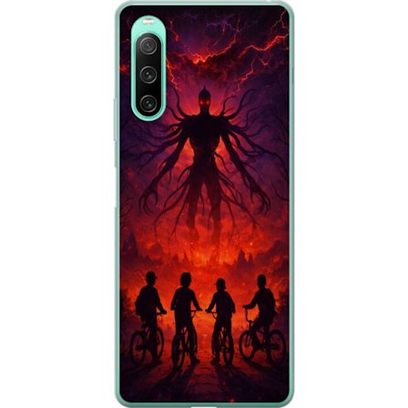 Kompatibelt Mobildeksel til Sony Sony Xperia 10 IV Mørk fantasibilde inspirert av Stranger Things med overnaturlig skapning, lyn og syklende barn i e