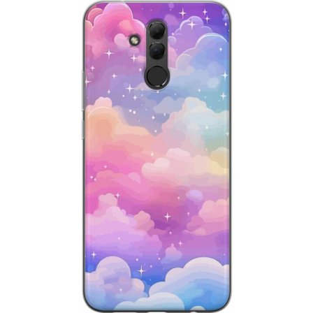 Kompatibelt Mobildeksel til Huawei Mate 20 lite Søt enhjørning med regnbuefarget hår mot en stjernebelagt pastellbakgrunn i kawaii-stil