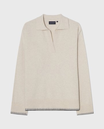 Lexington Strikket polo-genser i merinoull, offwhite