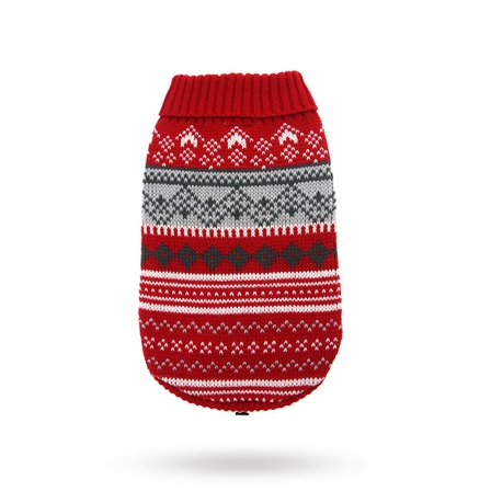 Urban Pup - Red Fair Isle Vintage Sweater - Stickad Hundtröja- Julkläder till hund