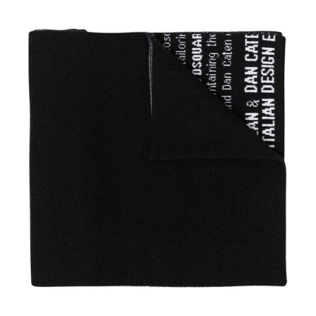 Dsquared2, Slogan-Print Wool Scarf Zwart, Heren, Maat:ONE Size,wol