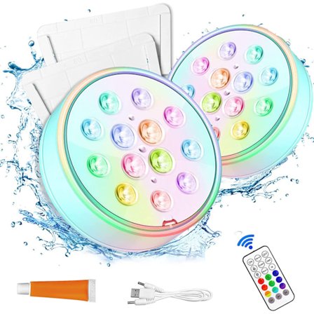 Submersible LED-lys, 16 flerfargede undervannslys, 13 LED-perler med RF-fjernkontroll, vanntette badekarlys for hage, basseng, vase, akvarium