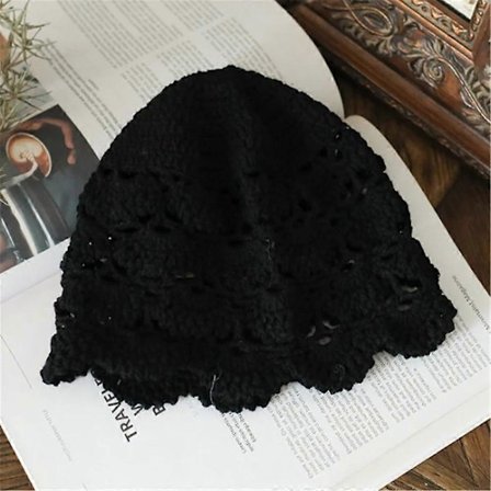 Håndstrikket Blomst Hul Tynn Lue Vår og Sommer Blonder Pustende Tørkle Heklet Tå Bomullstråd Hatt Dame