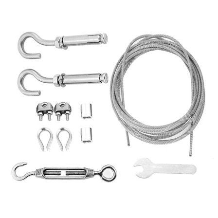 Kraftig klessnor i rustfritt stål for utendørs bruk, 8m med strekkfisk og kroker
