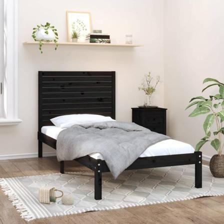Vidaxl Sängram Svart Massivt Trä 100x200 Cm Svart