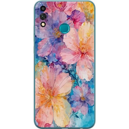 Yhteensopiva Puhelinkuori Honor Honor 9X Lite Vesivärimaalaus suurilla kukilla vaaleanpunaisissa, sinisissä ja keltaisissa sävyissä pehmeässä ta