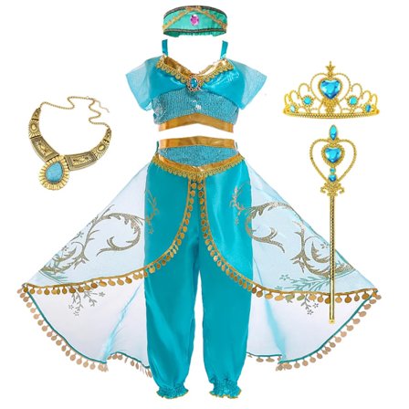 Flickor Jasmine Klänning Aladdin Prinsessa Magisk Lampa Karneval Festkläder Vestidos Halloween Fest Cosplay Klänning