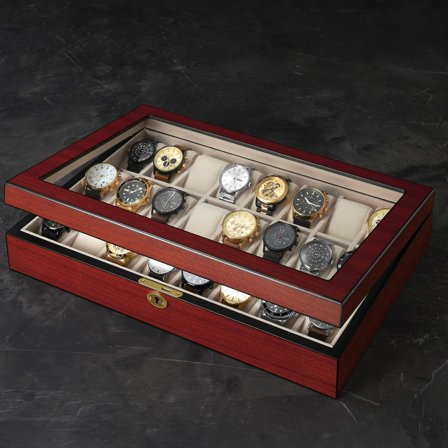 Cherry Wood Display Watch Box - 24 Watches for Men - Watch boxes