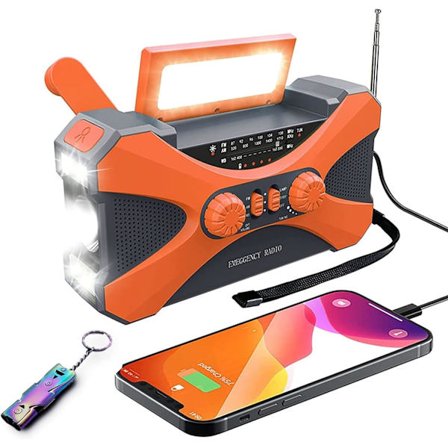 1 stk. bærbar 10000mAh AM FM-radio med telefonoplader, IPX5 vandtæt Bluetooth-højttaler med lommelygte og læselampe