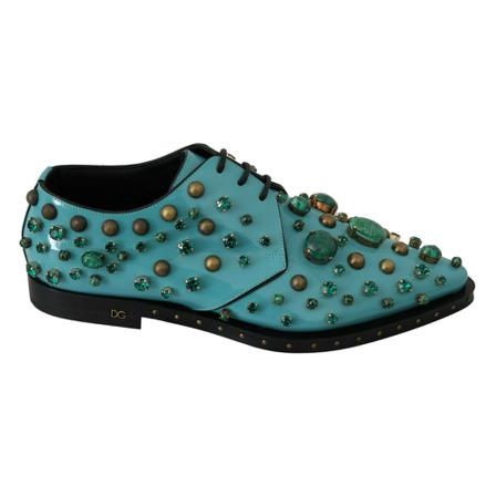 Dolce & Gabbana, Leather Crystal Broque Shoes Niebieski, Kobieta, Rozmiar: 39 EU