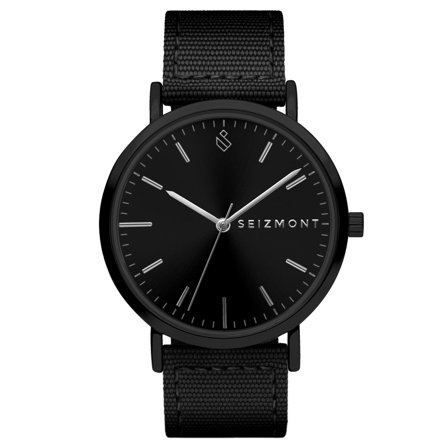 Moment | Minimalistické elegantné analógové hodinky v čiernej farbe s čiernym číselníkom, quartz strojčekom a čiernym nylonovým remienkom pre mužov - 