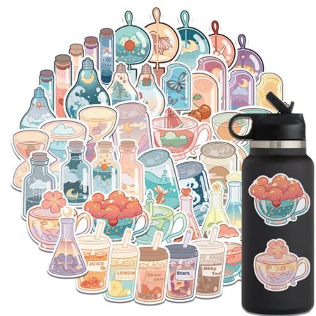 50pcs Drink Cup Design Stickers Waterproof Stickers