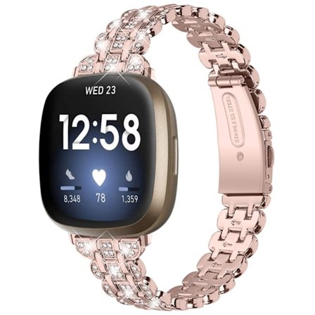Fitbit Sense / Versa 3 klockarmband med strassdekor - Rosa Ros