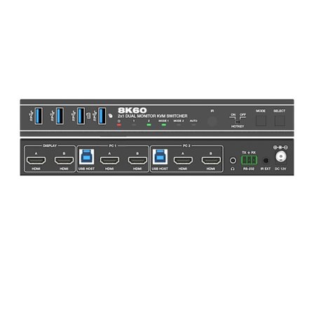NÖRDIC KVM Switch 2–2 HDMI 8K60Hz 4K 120/144Hz 4xUSB3.1 tuki UltraWide-näytölle
