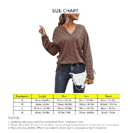 Dam Blus Långärmad Enfärgad V-ringad Tröja med Ficka för Vinter Höst Brun XL